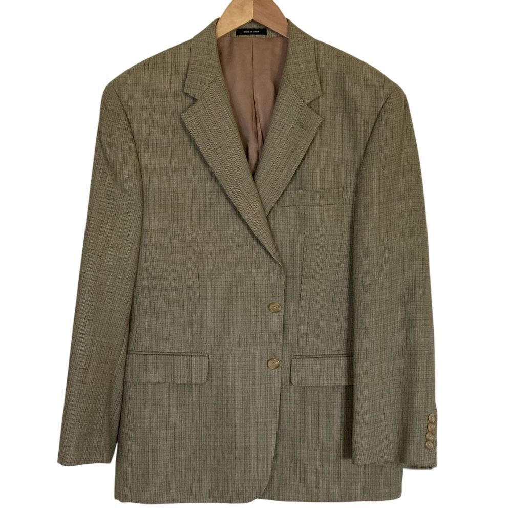 Lauren Ralph Lauren Mens Silk Wool Blend 2 Button Blazer Size 44R Tan Plaid